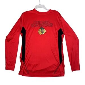 NHL Chicago Blackhawks Shirt Mens Large Red Performance‎ Long Sleeve Logo Hockey